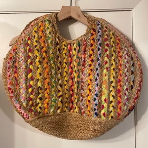 Antik Kraft Woven Jute Straw Recycled Fabric Shopper Handbag Multicolored